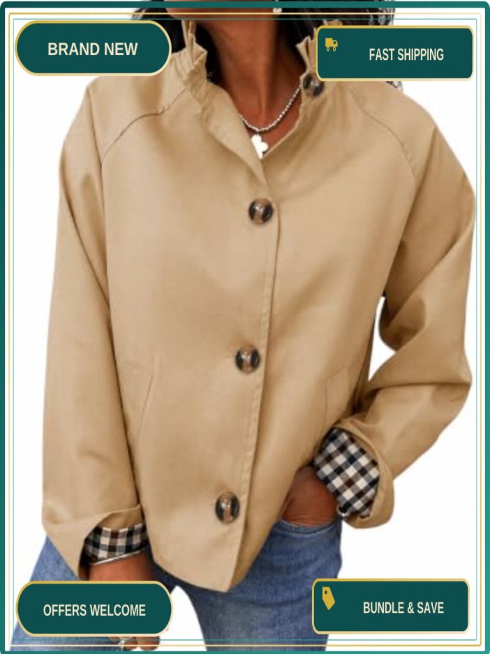 Ruffle Collar Cropped Trench Coat Single Breasted Lightweight Jacket